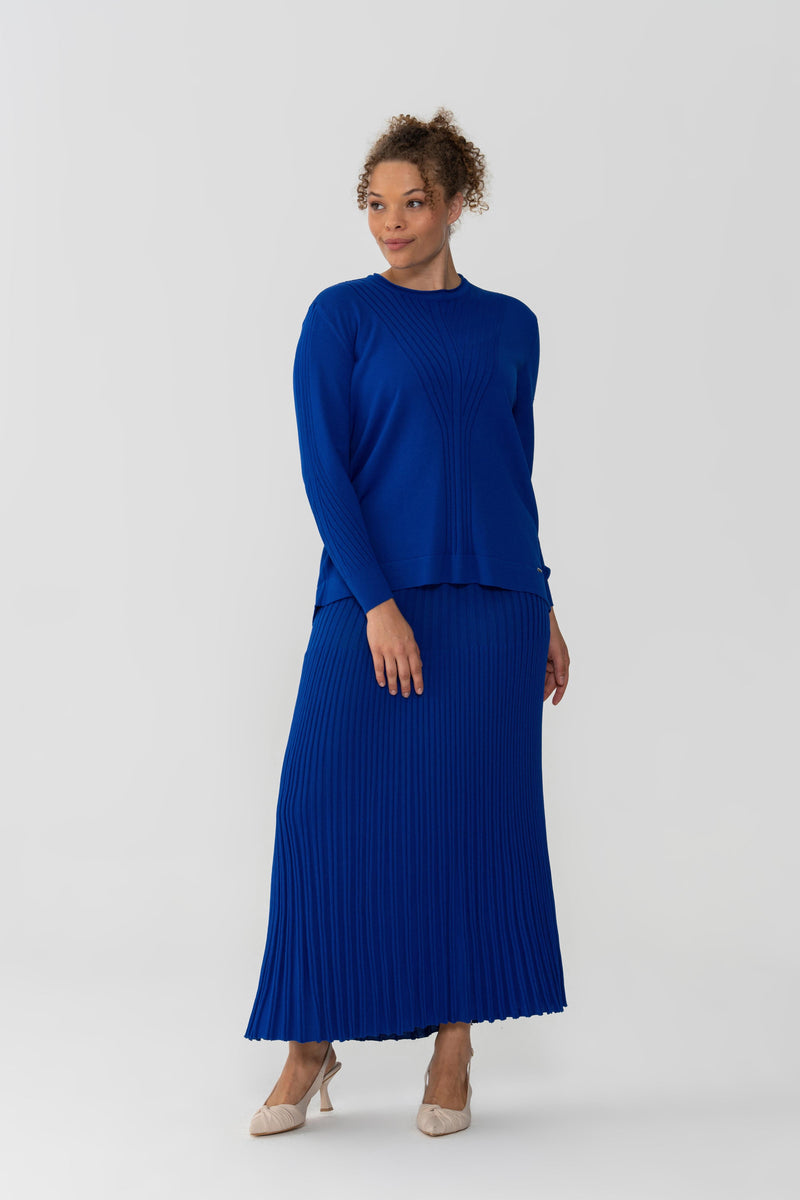 NLW Rip Knitted Pleated Skirt Sax Blue