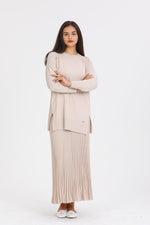NLW Rip Knitted Pleated Skirt Beige