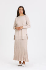 NLW Rip Knitted Pleated Skirt Beige