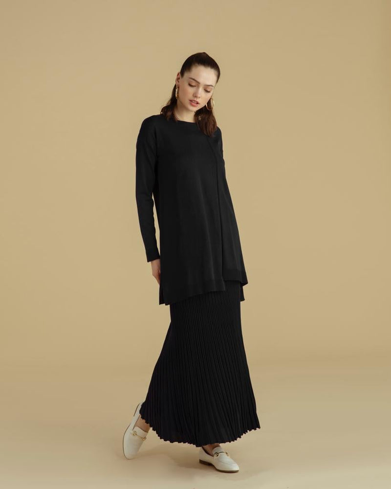 NLW Rip Knitted Pleated Skirt Black