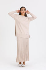 NLW Rip Knitted Pleated Skirt Beige