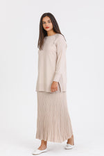 NLW Rip Knitted Pleated Skirt Beige