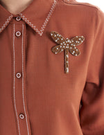KA Brooch Dtld Tunic Brown