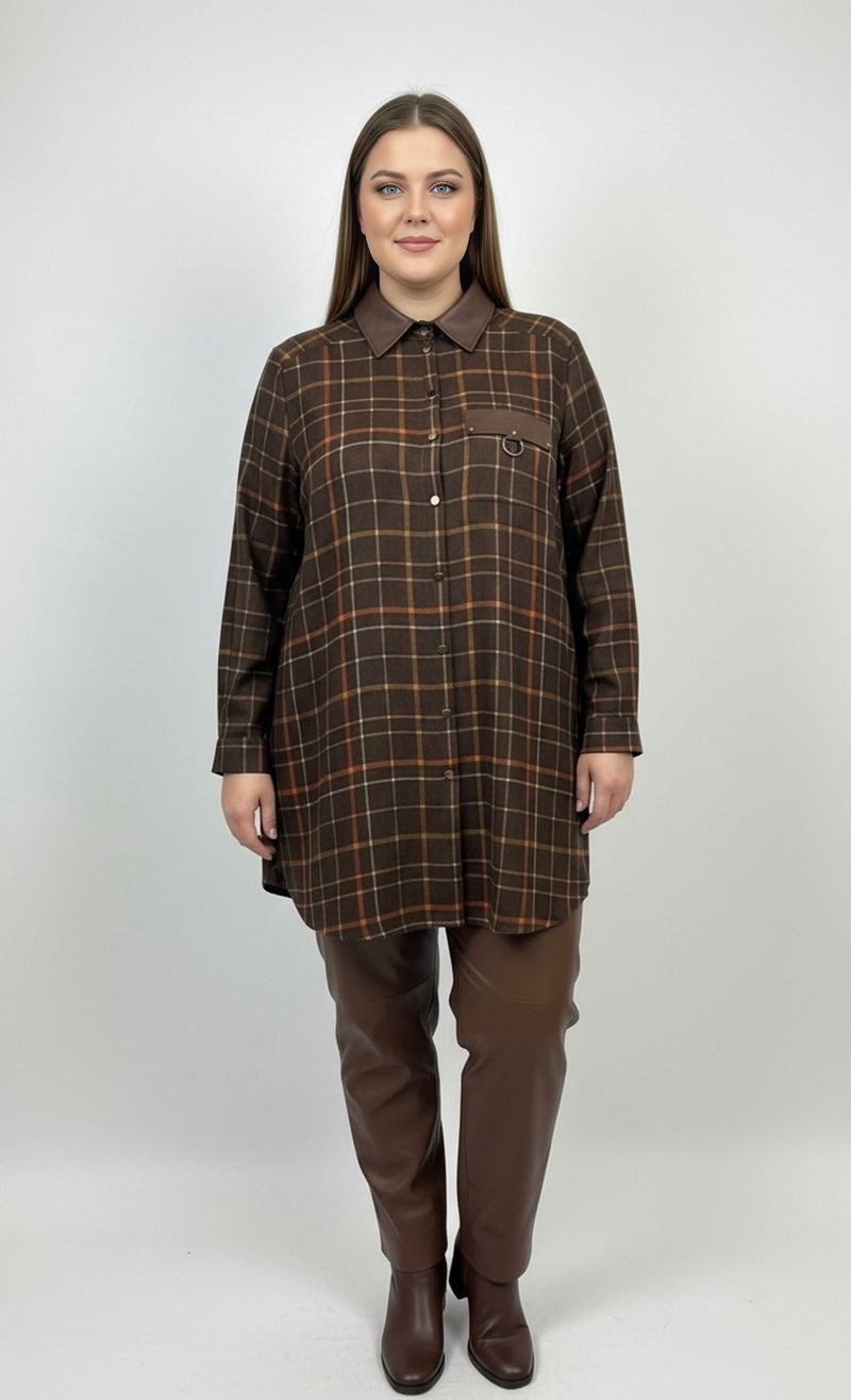 F&G Leather Detail Shirt Brown