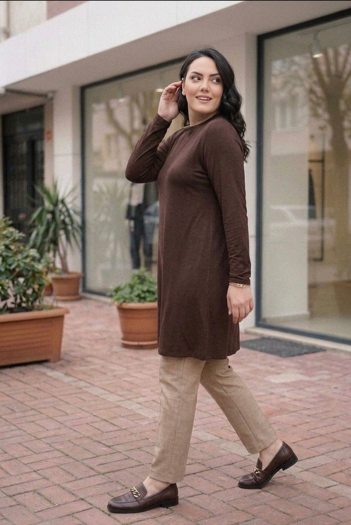 SR Semra Long Sleeve Inner Tunic Brown
