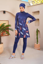 SX Feather Printed Swimwear Set Navy Blue