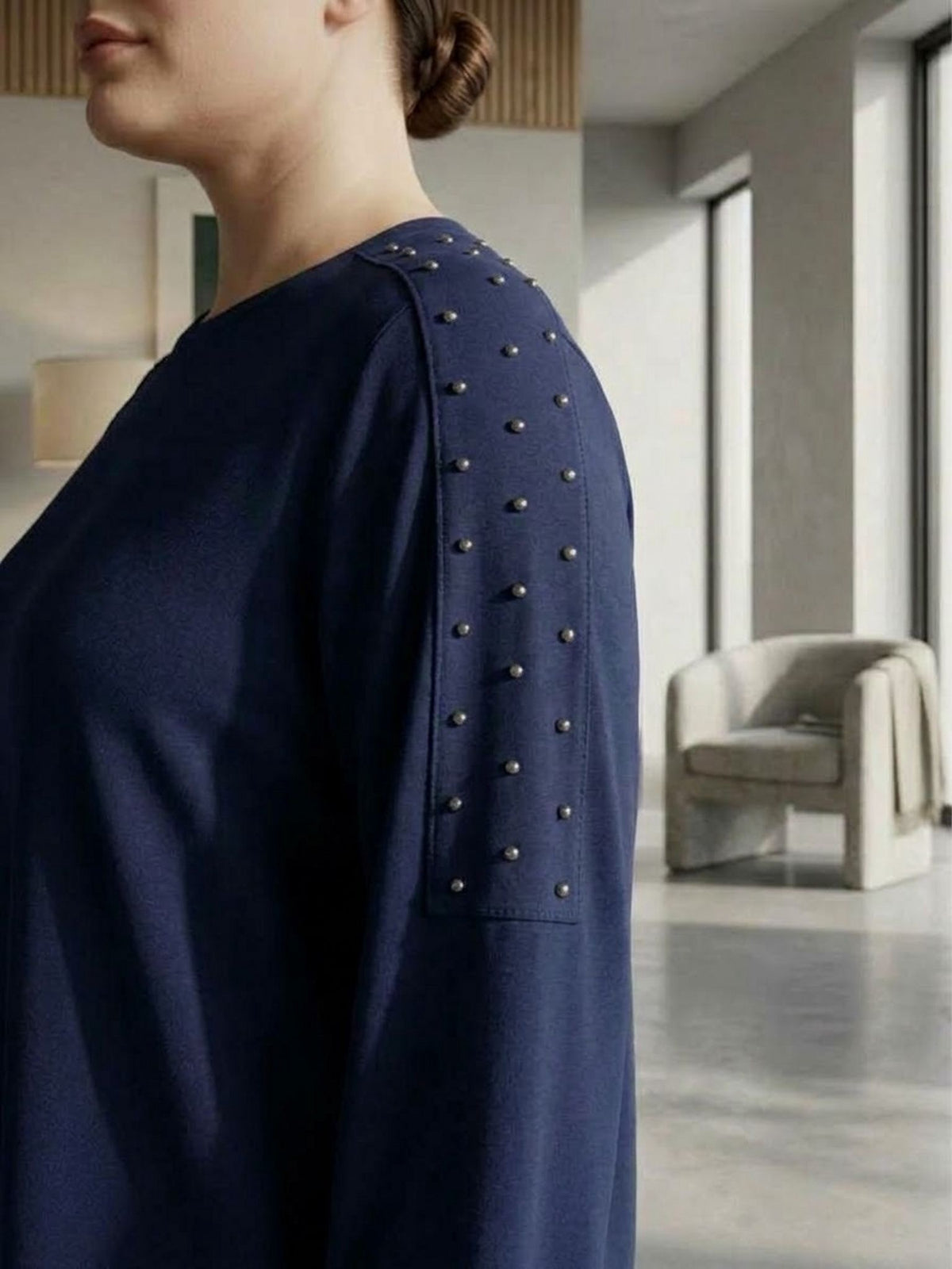 SR Pearl Embellished Plus Tunic Navy Blue