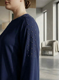 SR Pearl Embellished Plus Tunic Navy Blue