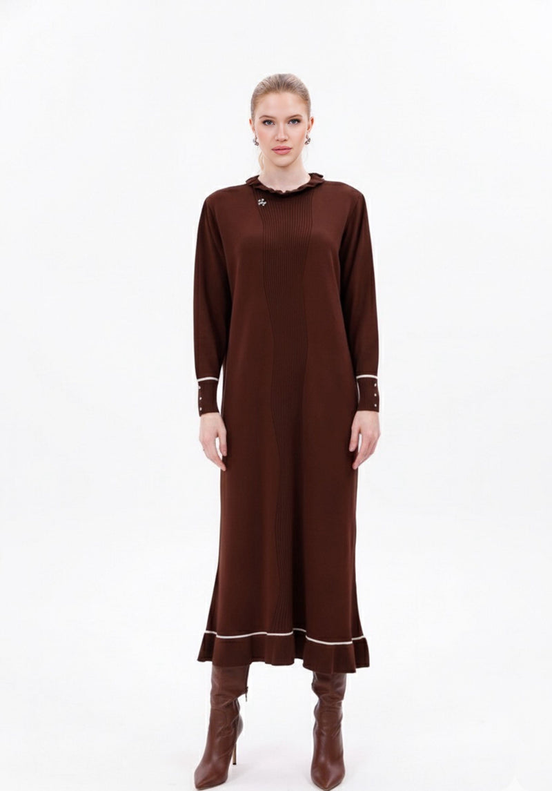 ZZ Biray Knitted Winter Dress Brown