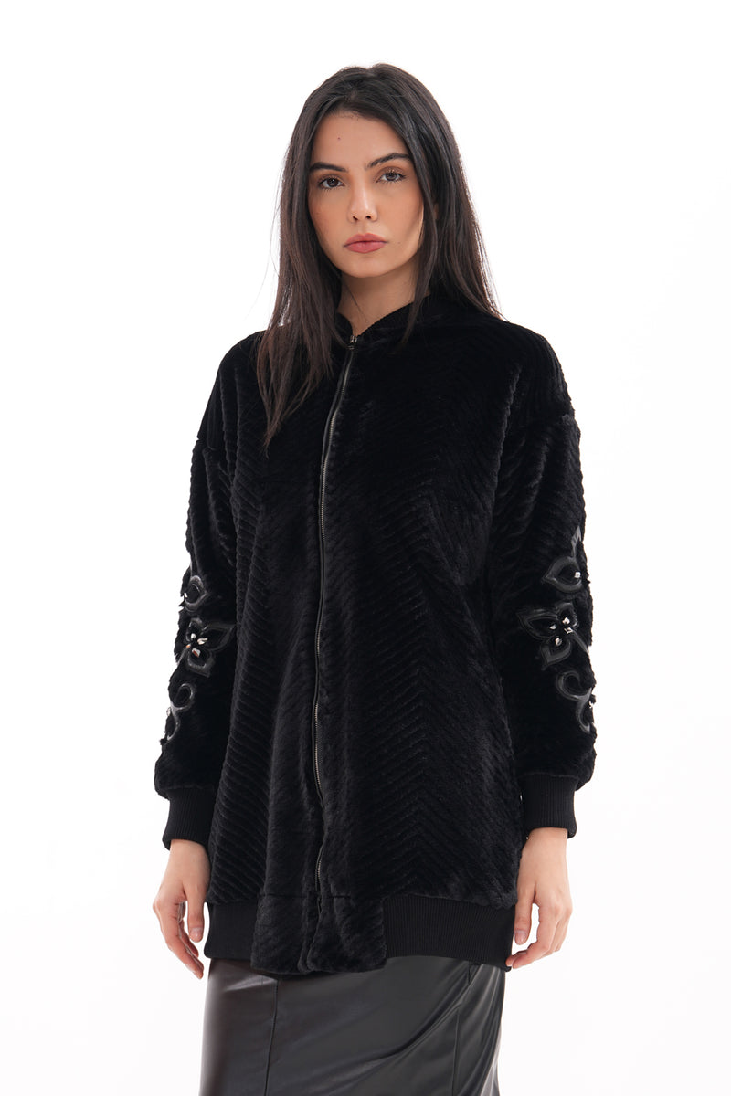 TG Arm Detailed Velvet Jacket Black