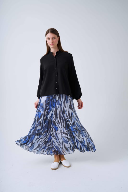 NLW Printed Pleated Skirt Blue