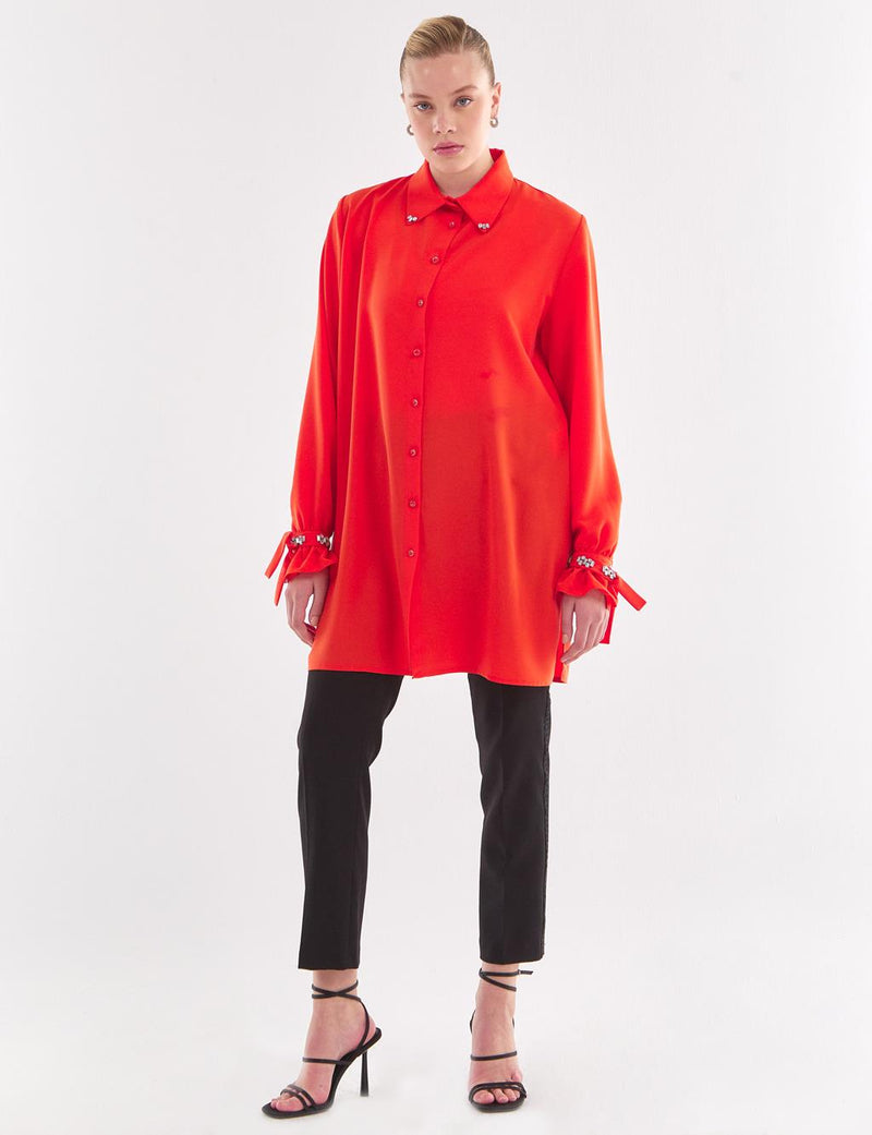 VV Rhinestone Dtld Tunic Coral