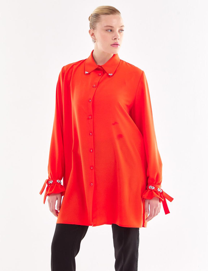 VV Rhinestone Dtld Tunic Coral