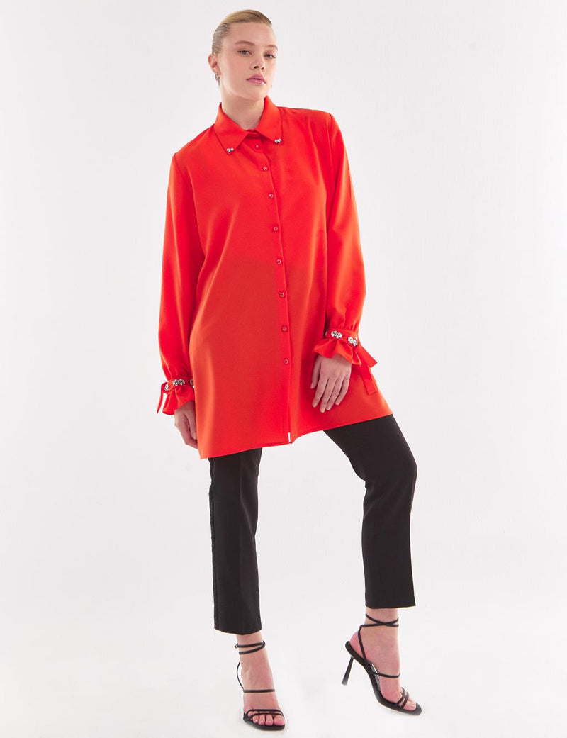 VV Rhinestone Dtld Tunic Coral