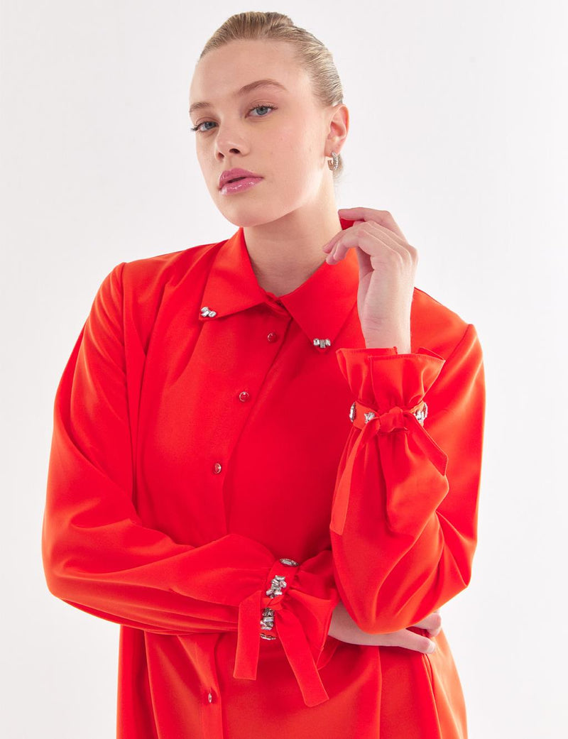VV Rhinestone Dtld Tunic Coral