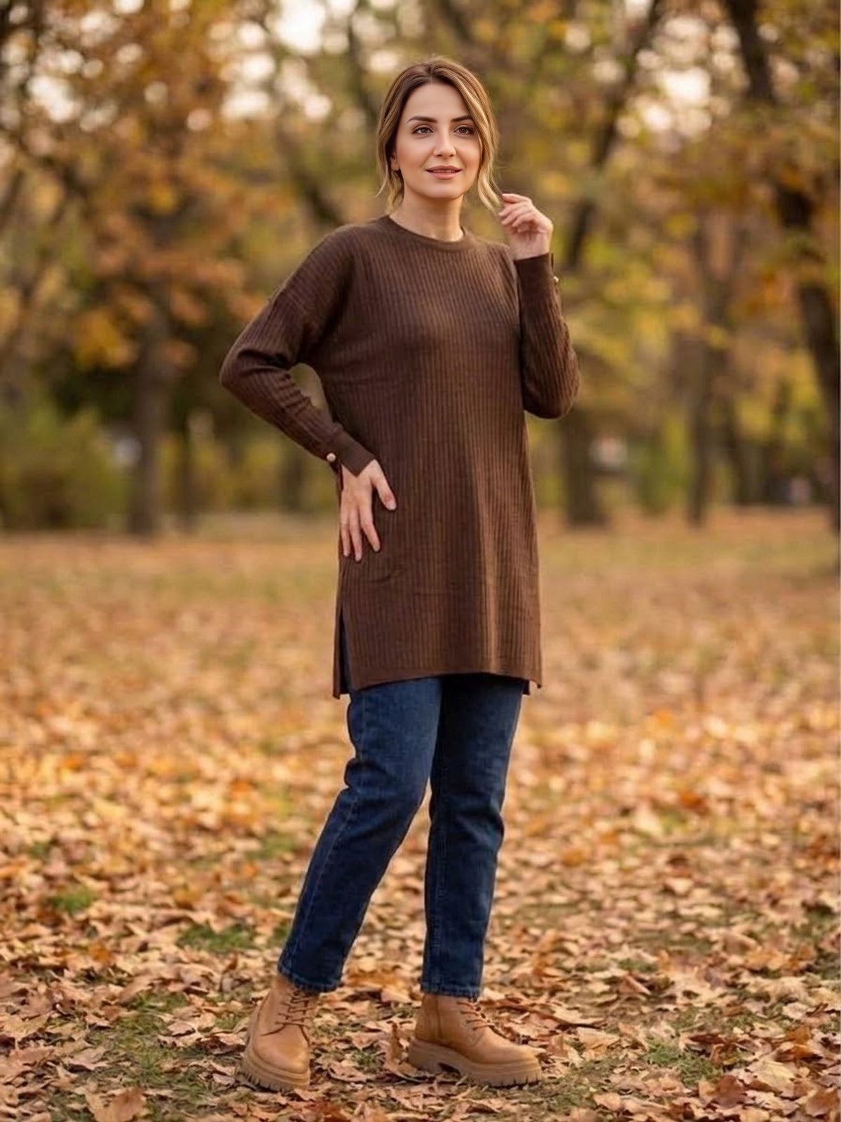 AFL Lucia Knitted Winter Tunic Brown