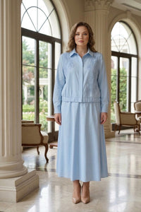 FUAT GURSEN Lace Dtld Skirt Set Baby Blue