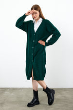 Vav Buttoned Down Twisted Knitted Winter Cardigan Green