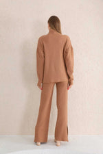 DZL Zip Detailed Knitted Set Camel