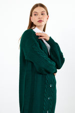 Vav Buttoned Down Twisted Knitted Winter Cardigan Green