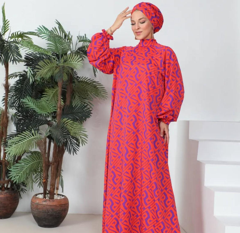 QF Mahiye Dress And Turban Orange