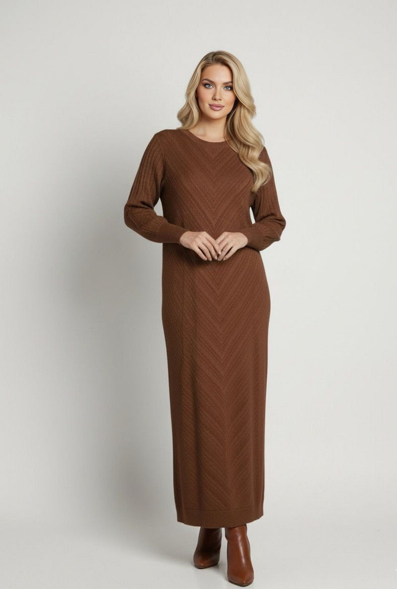ZYF Aygen Knitted Winter Dress Brown