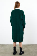 Vav Buttoned Down Twisted Knitted Winter Cardigan Green