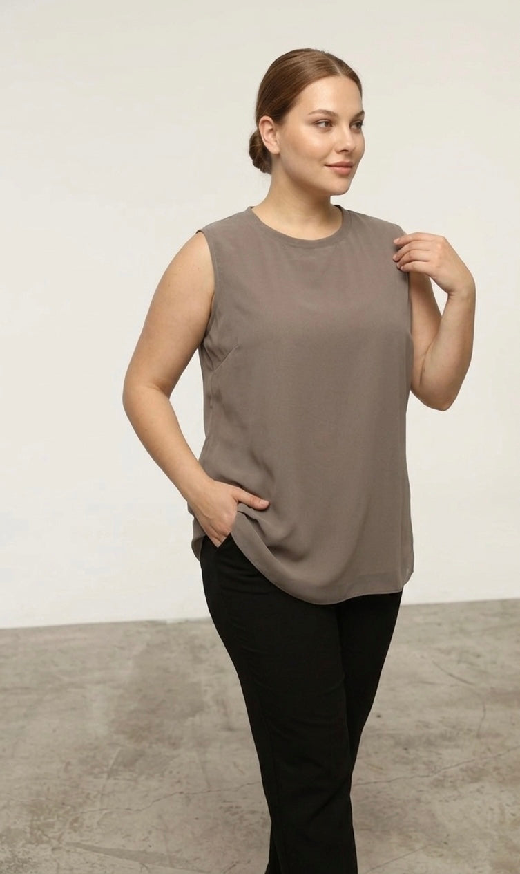 SR Chiffon Sleeveless Inner Tunic Mink