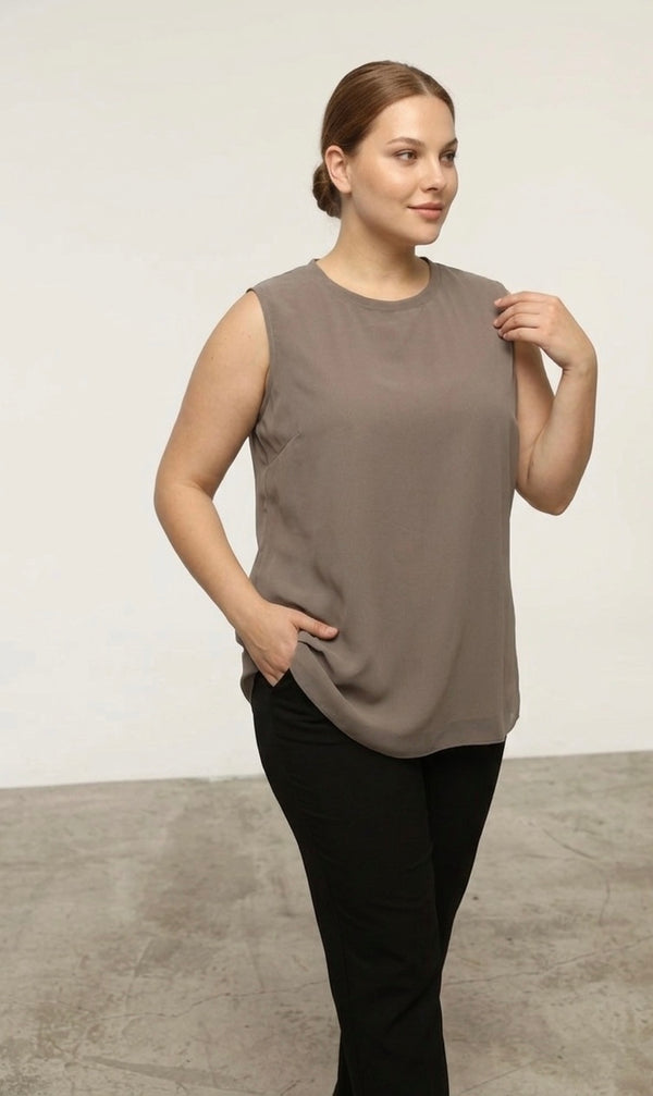 SR Chiffon Sleeveless Inner Tunic Mink