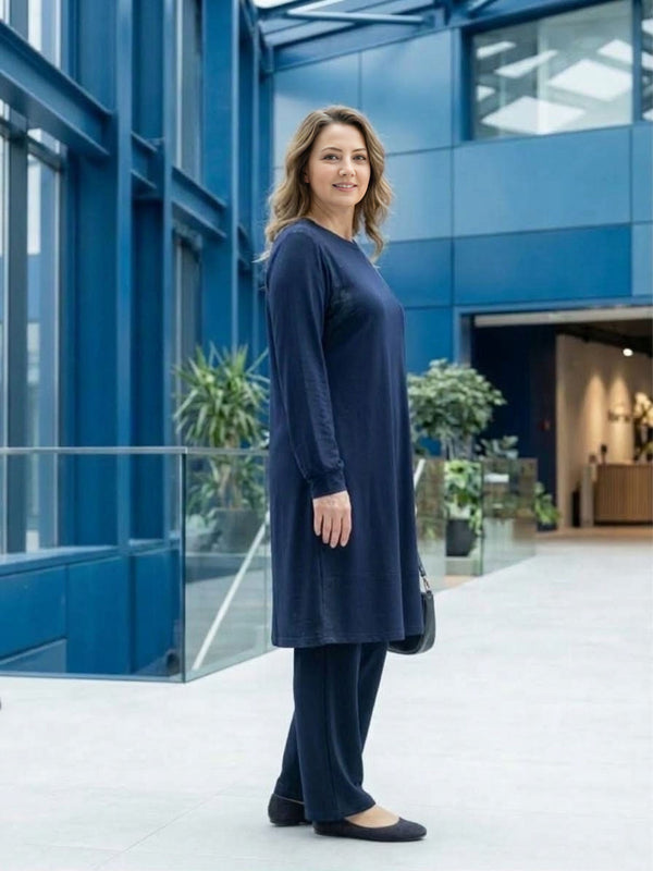 SR Leather Dtld Plus Size Tunic Navy Blue