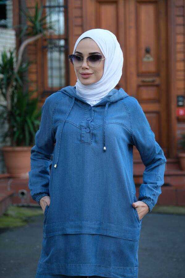 NW Hoodied Denim Set Dark Blue