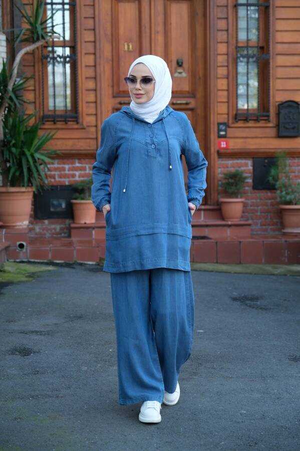 NW Hoodied Denim Set Dark Blue