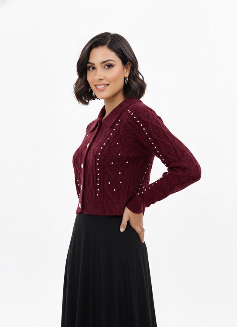 ZZ Kardelen Knitted Crop Top Burgundy