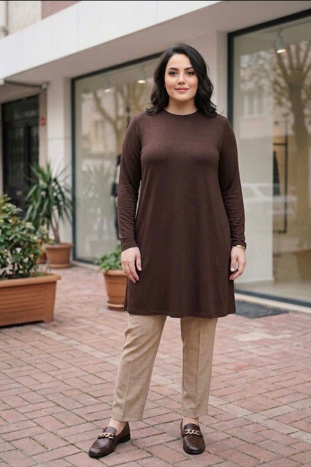 SR Semra Long Sleeve Inner Tunic Brown