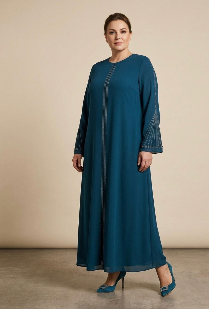 hsn dresses HSN Plus Size Chiffon-Stone Dress Petrol Green