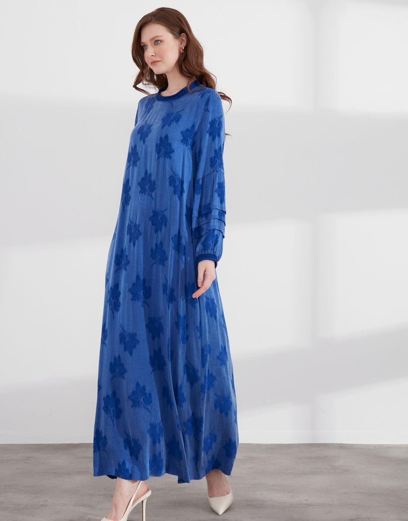 A&W Printed Silk Dress Sax Blue