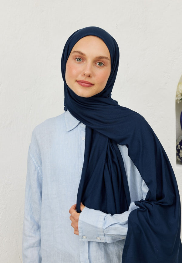 Fresh Scarf Jersey Shawl Light Navy Blue