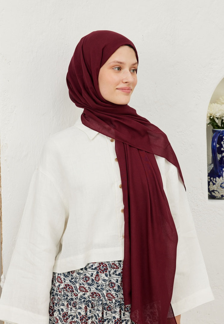 Fresh Scarf Rami Viscose Shawl Dark Claret Red