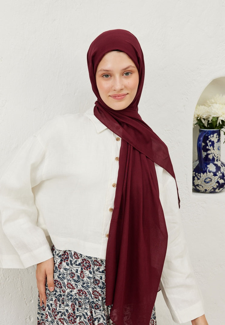 Fresh Scarf Rami Viscose Shawl Dark Claret Red