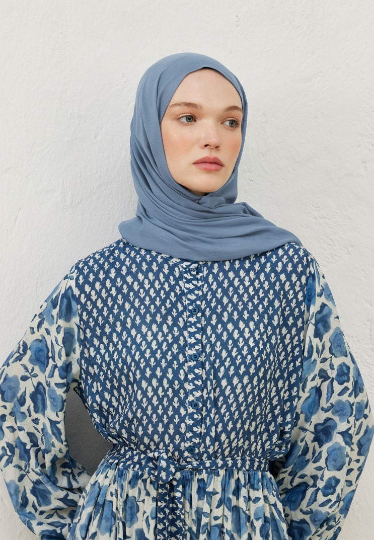 Fresh Scarf Rami Viscose Shawl Denim Blue