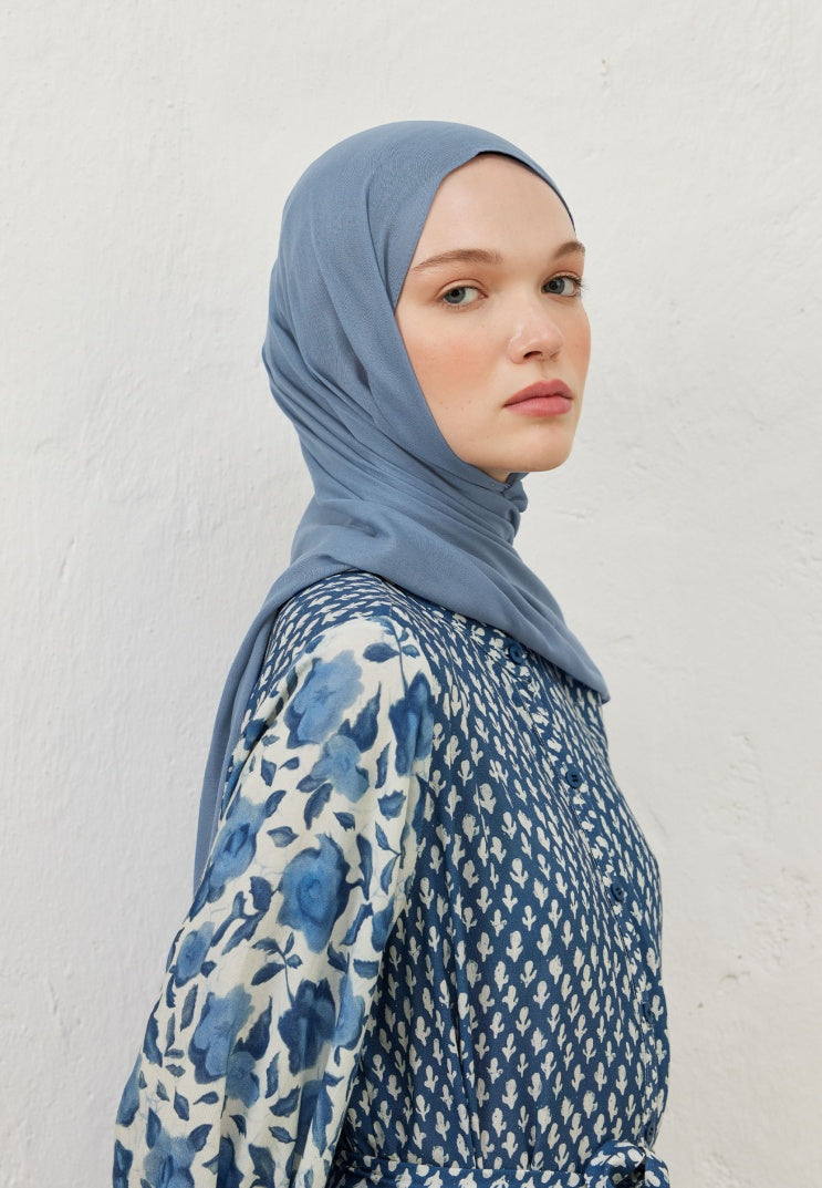 Fresh Scarf Rami Viscose Shawl Denim Blue