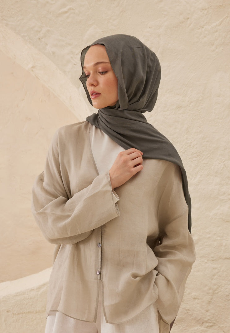 Fresh Scarf Rami Viscose Shawl Metallic Gray