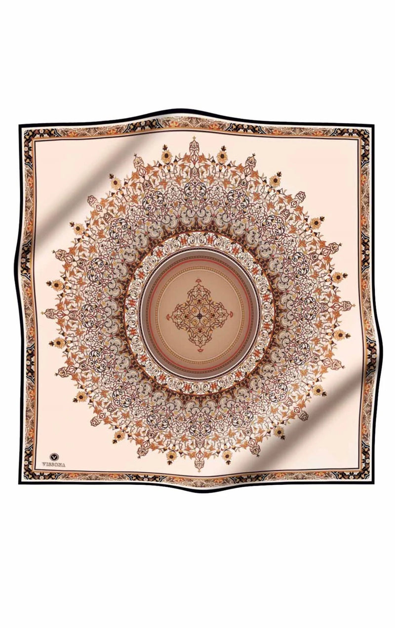 Vissona 17547 Printed Silk Scarf Beige