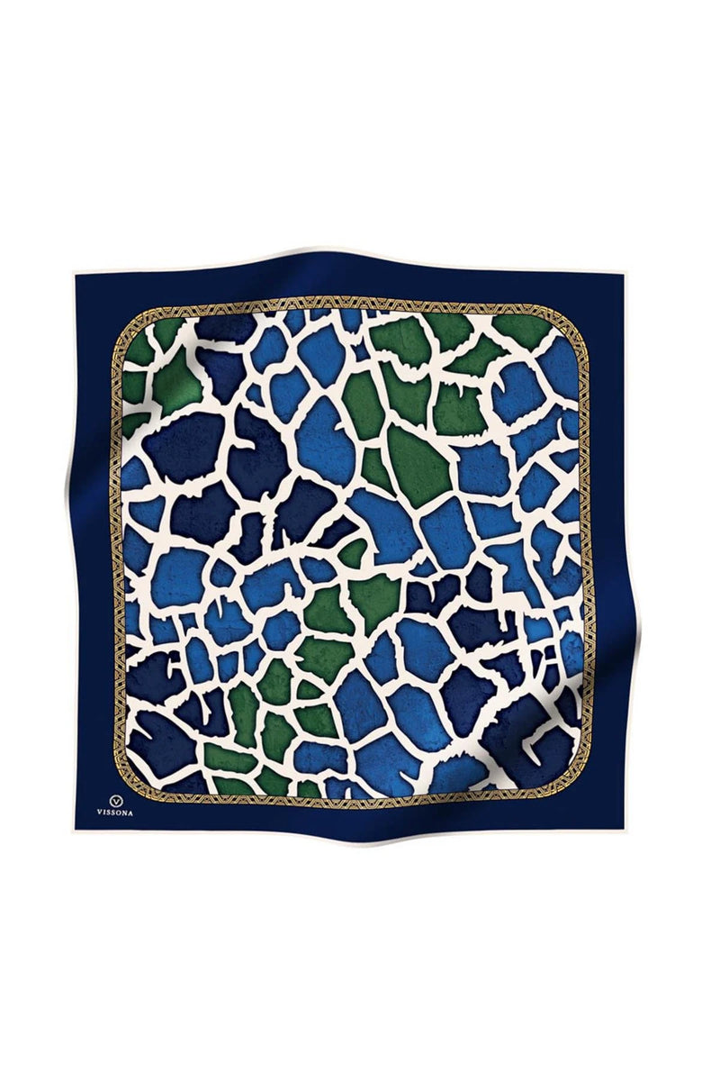 Vissona 51656 Printed Silk Scarf Sax&Emerald