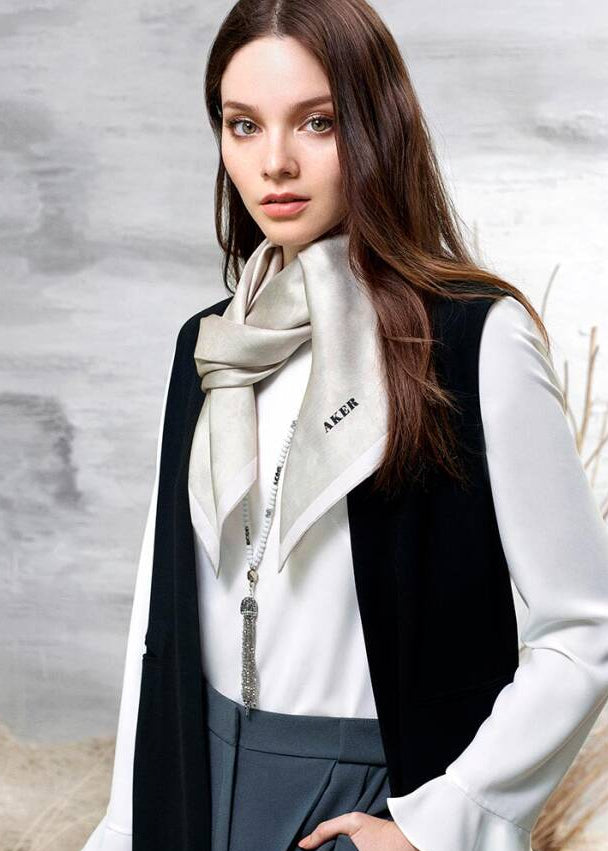 AKER 7208701-331 Silk Crepe Sateen Scarf Light Khaki