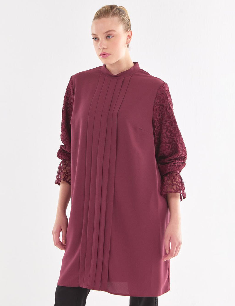VV Lace Arm Detailed Tunic Burgundy