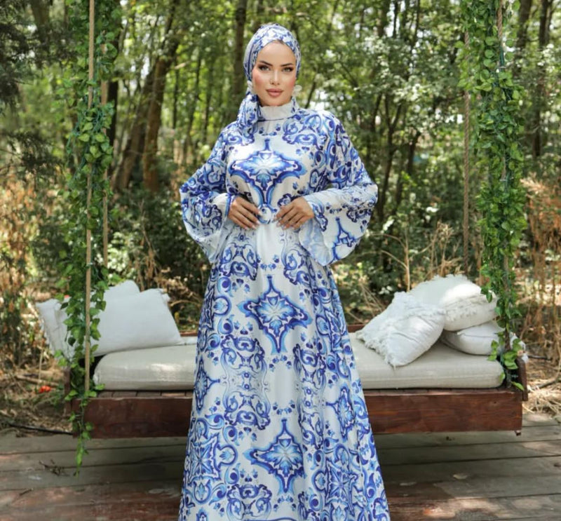 QF Hanzade Dress White&Blue