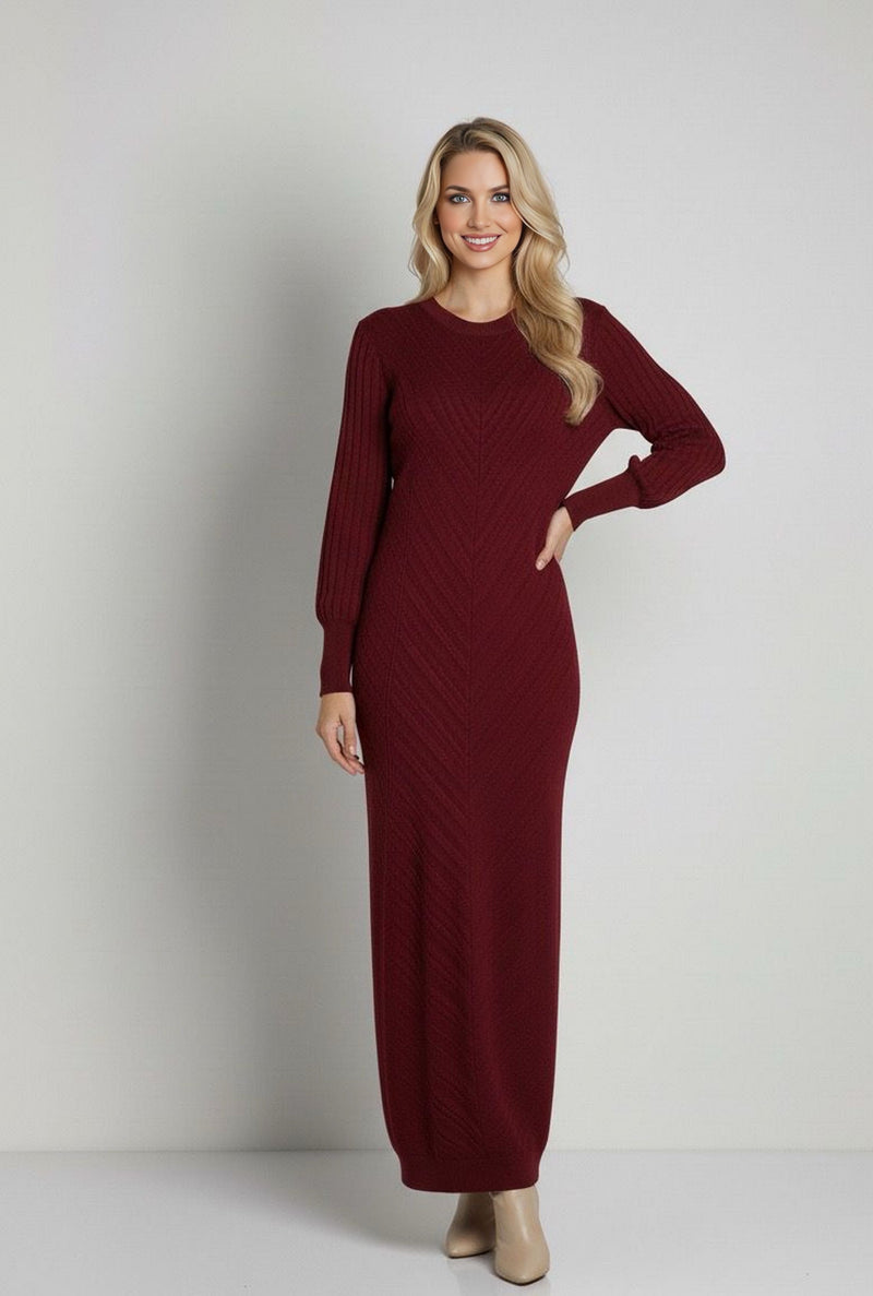 ZYF Aygen Knitted Winter Dress Burgundy
