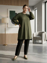 SR Pearl Embellished Plus Tunic Khaki