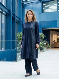 SR Leather Dtld Plus Size Tunic Navy Blue